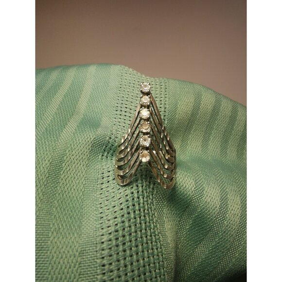Vintage Sterling Silver 925 Multi Band Index Finger Ring w Clear Stone Accen 6.5 - Picture 3 of 9